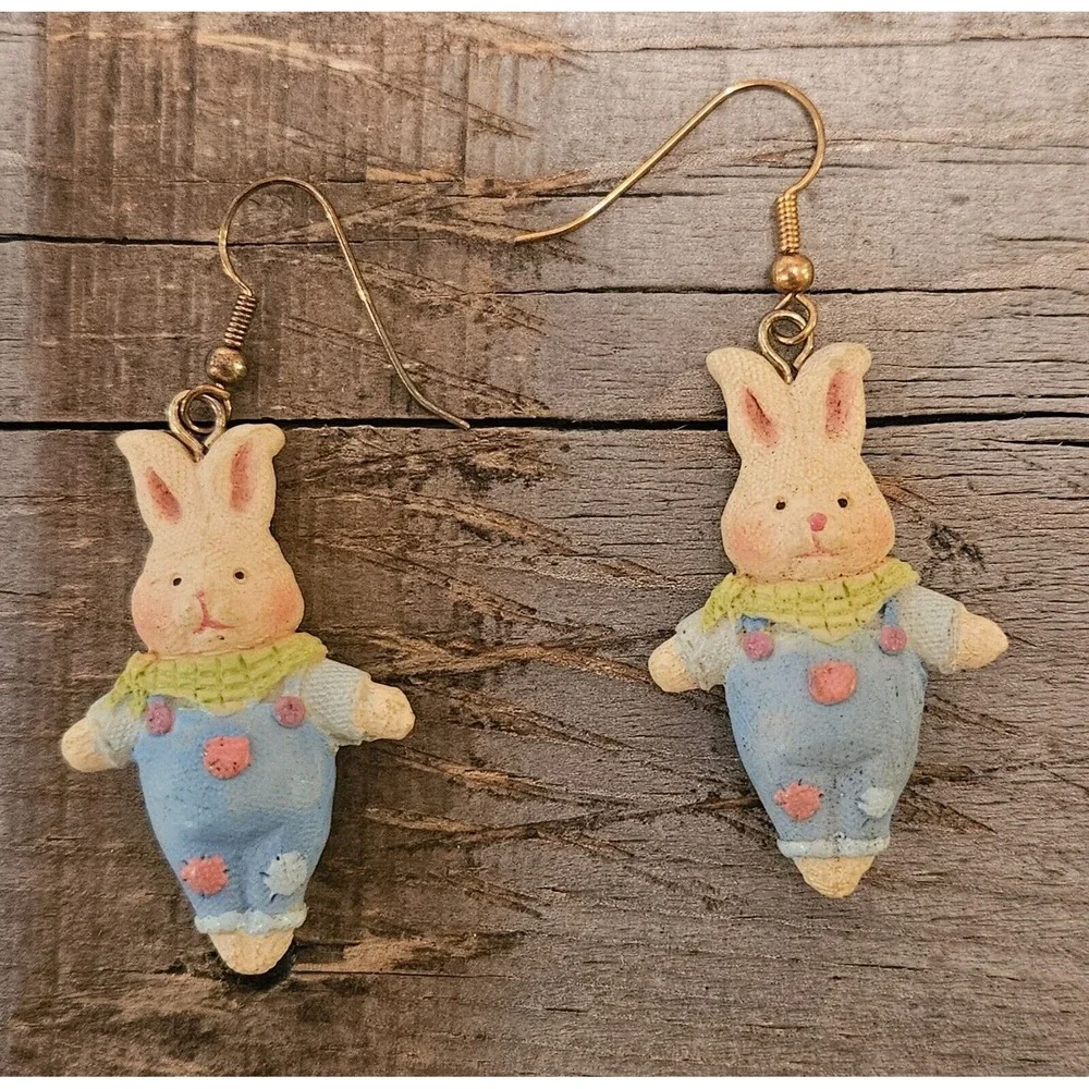 Bunny Rabbit Earrings Easter Springtime‎ Novelty Dangle Drop Cute Fun